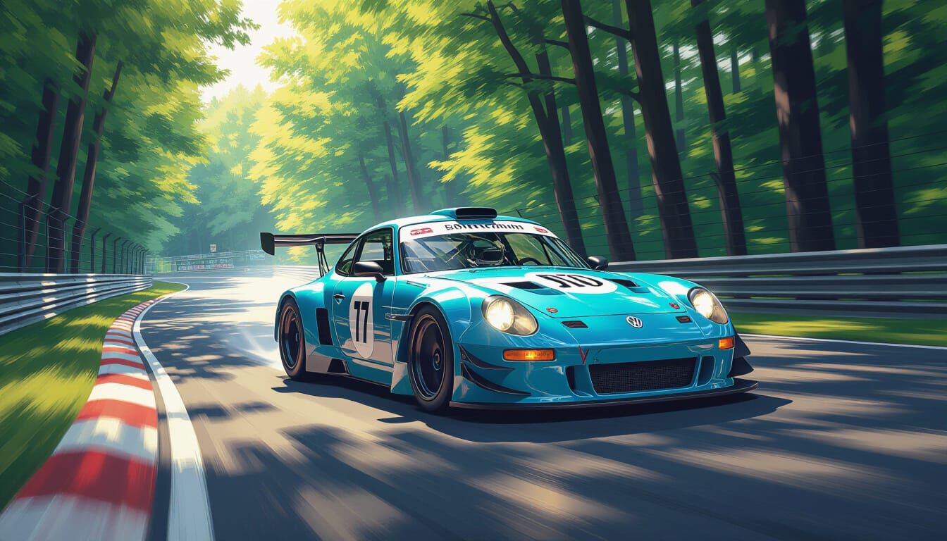 Retro-Modern VW Race Cars at Spa in Acrylic Style