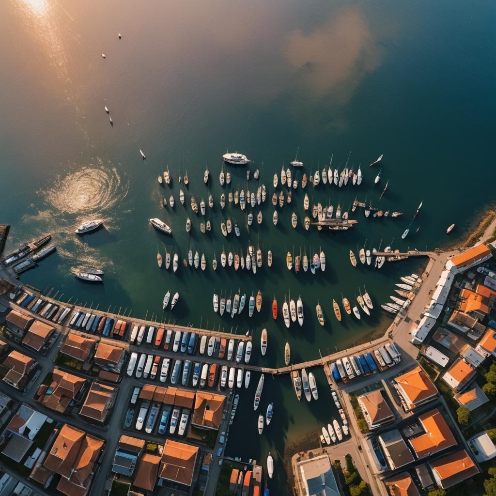 Fantasy Harbour Sunset From Drone View