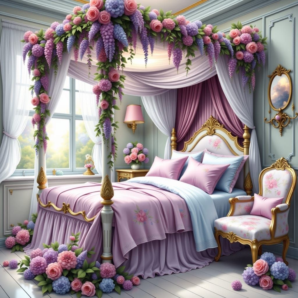 Fairy Tale Bedroom with Canopy Bed in Impressionistic Style