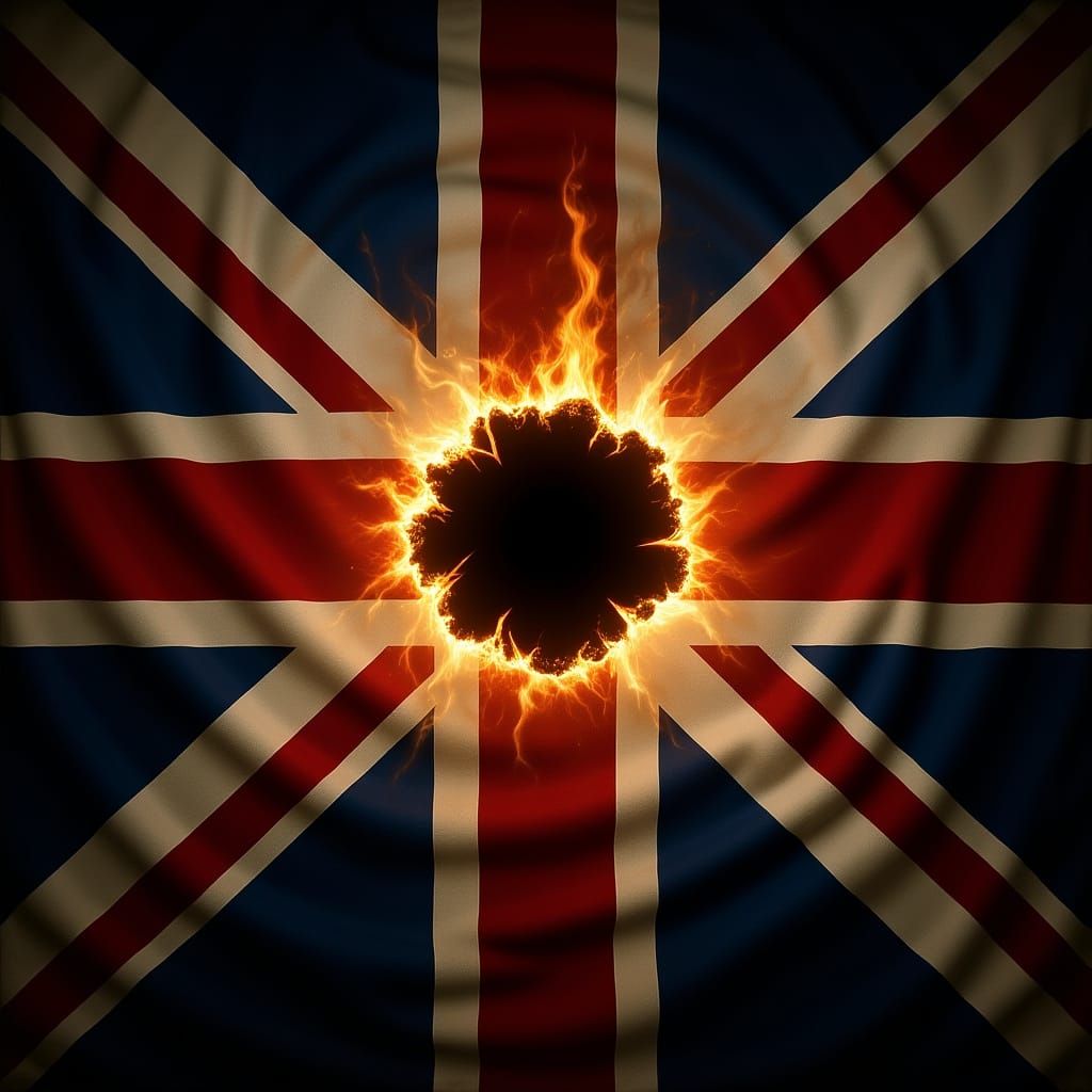 Burning Union Jack Reveals Swiss Flag Beneath