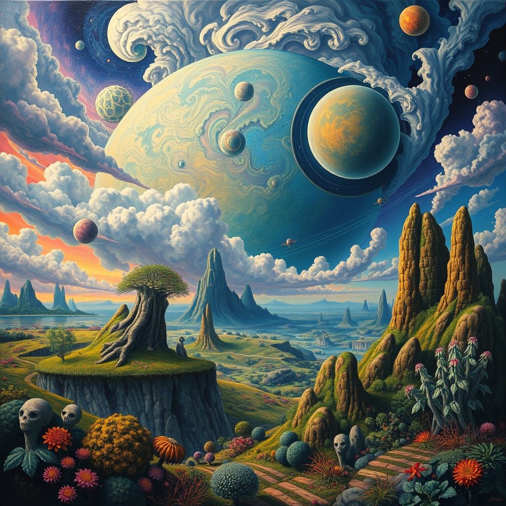 Vibrant Surreal Planet Teeming with Life