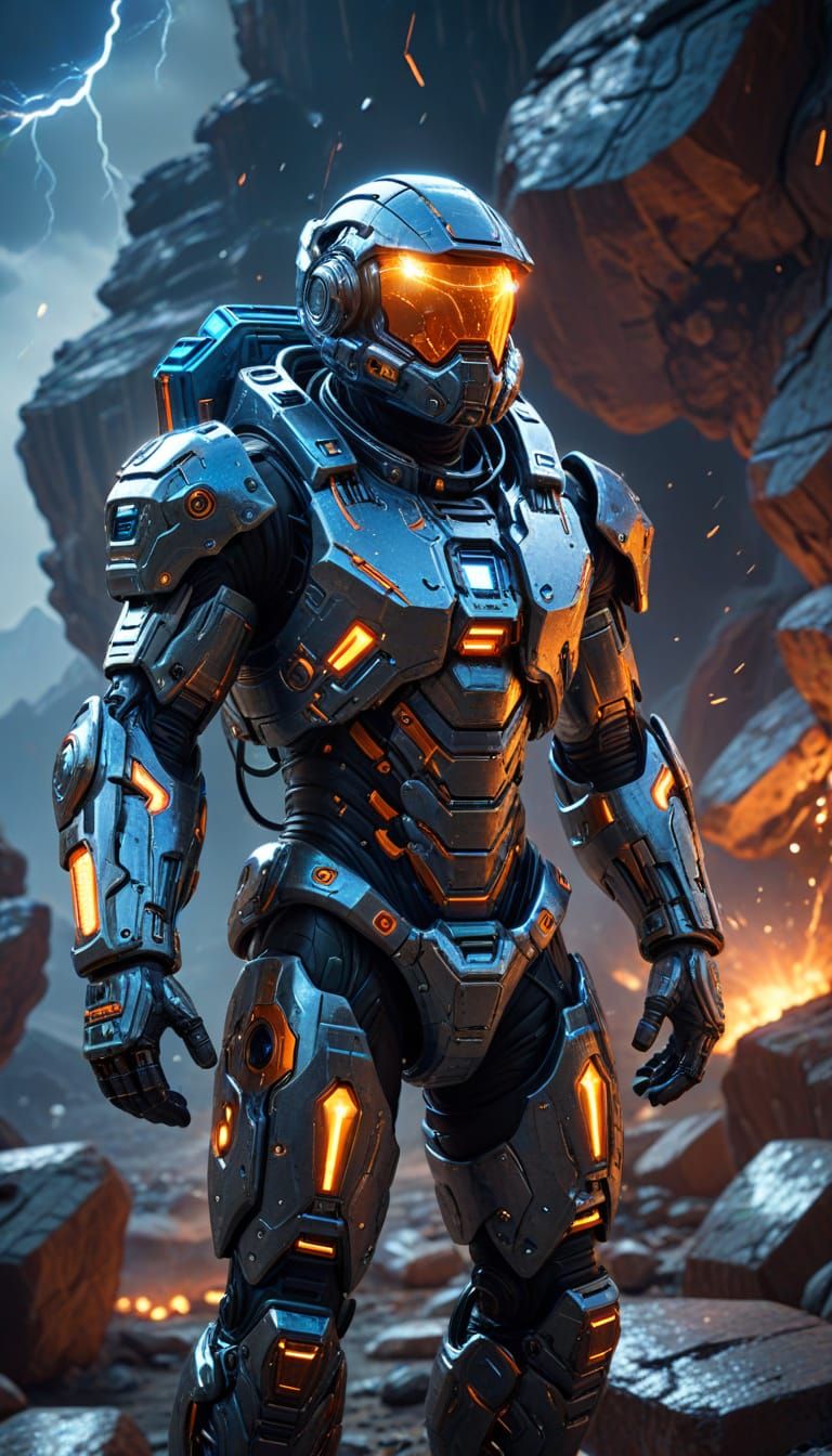 Astronaut in Futuristic Suit on Alien Planet