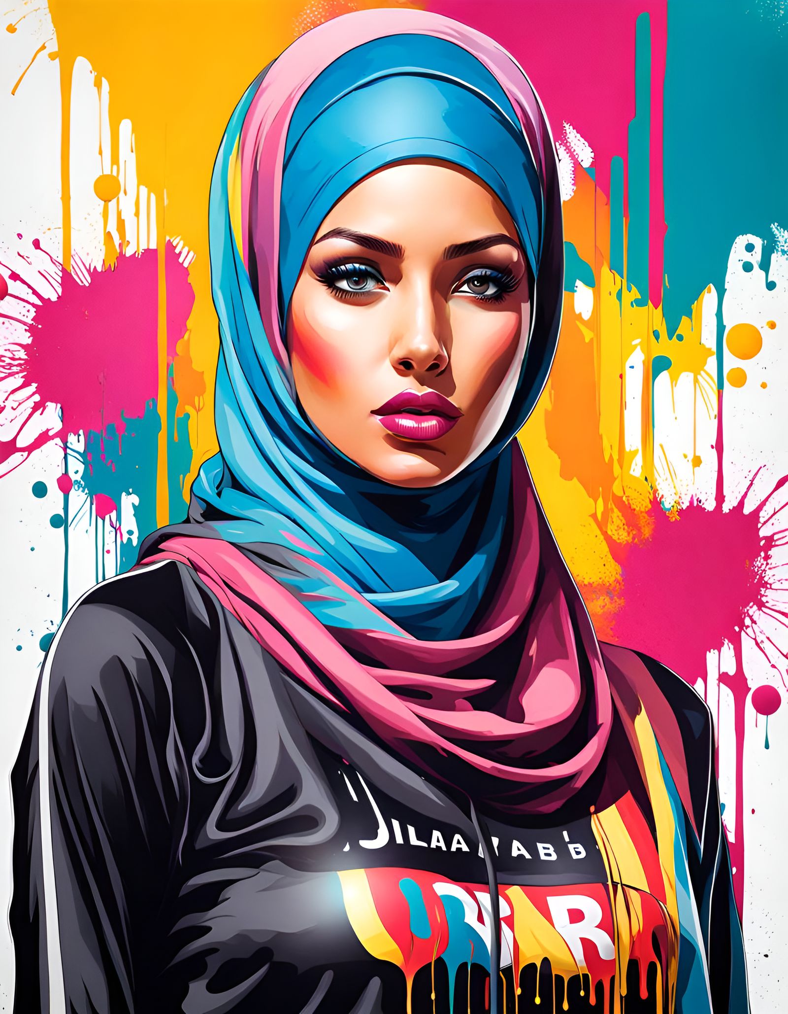 Beautiful Hijabi Woman in Street Art Style