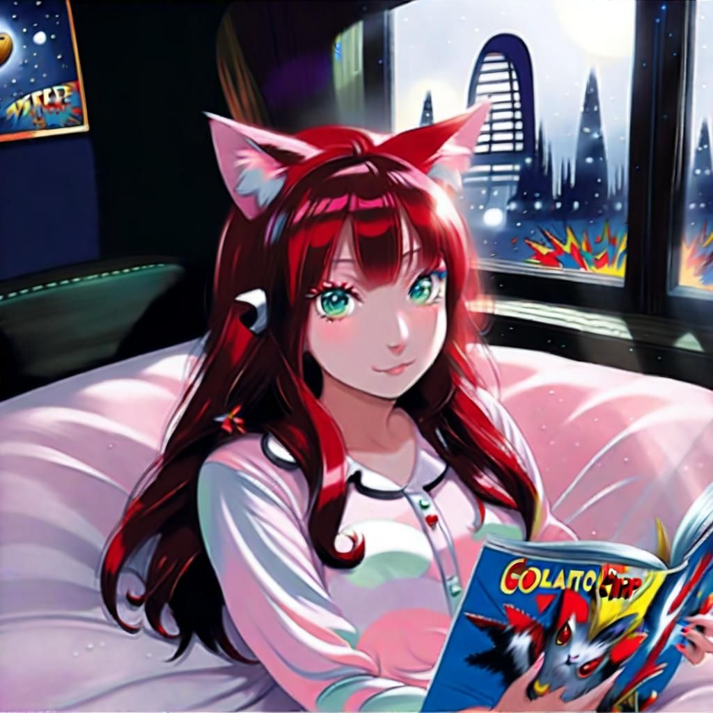 Anime Girl in Bed, Comic Book Pop Art Style