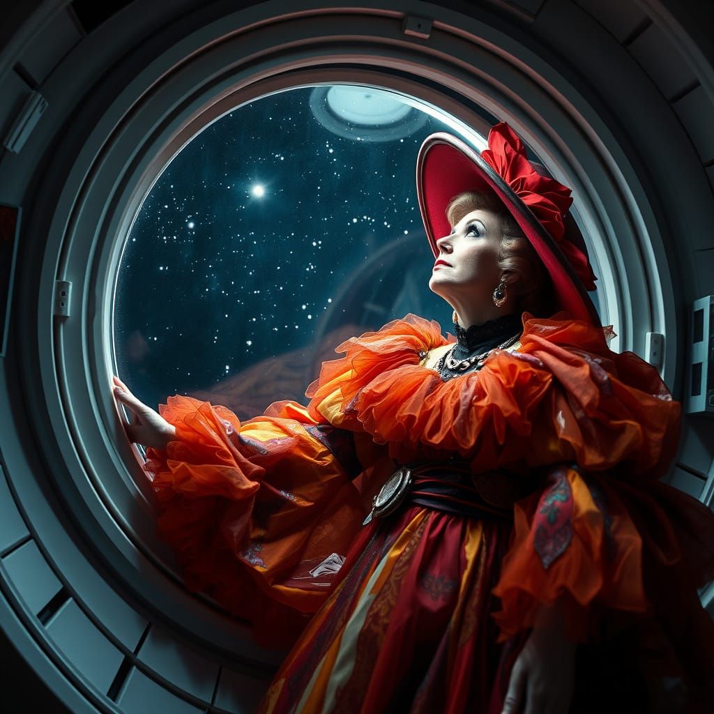 Opulent Space Explorer in Film Noir Style