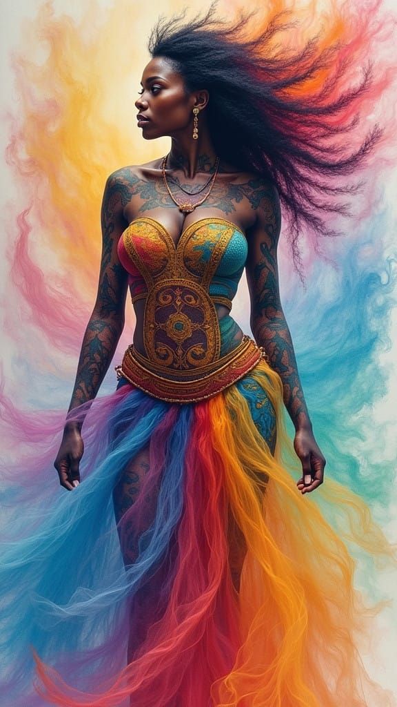 Ethereal Somali Goddess Radiates Power in Dreamlike Landscap...