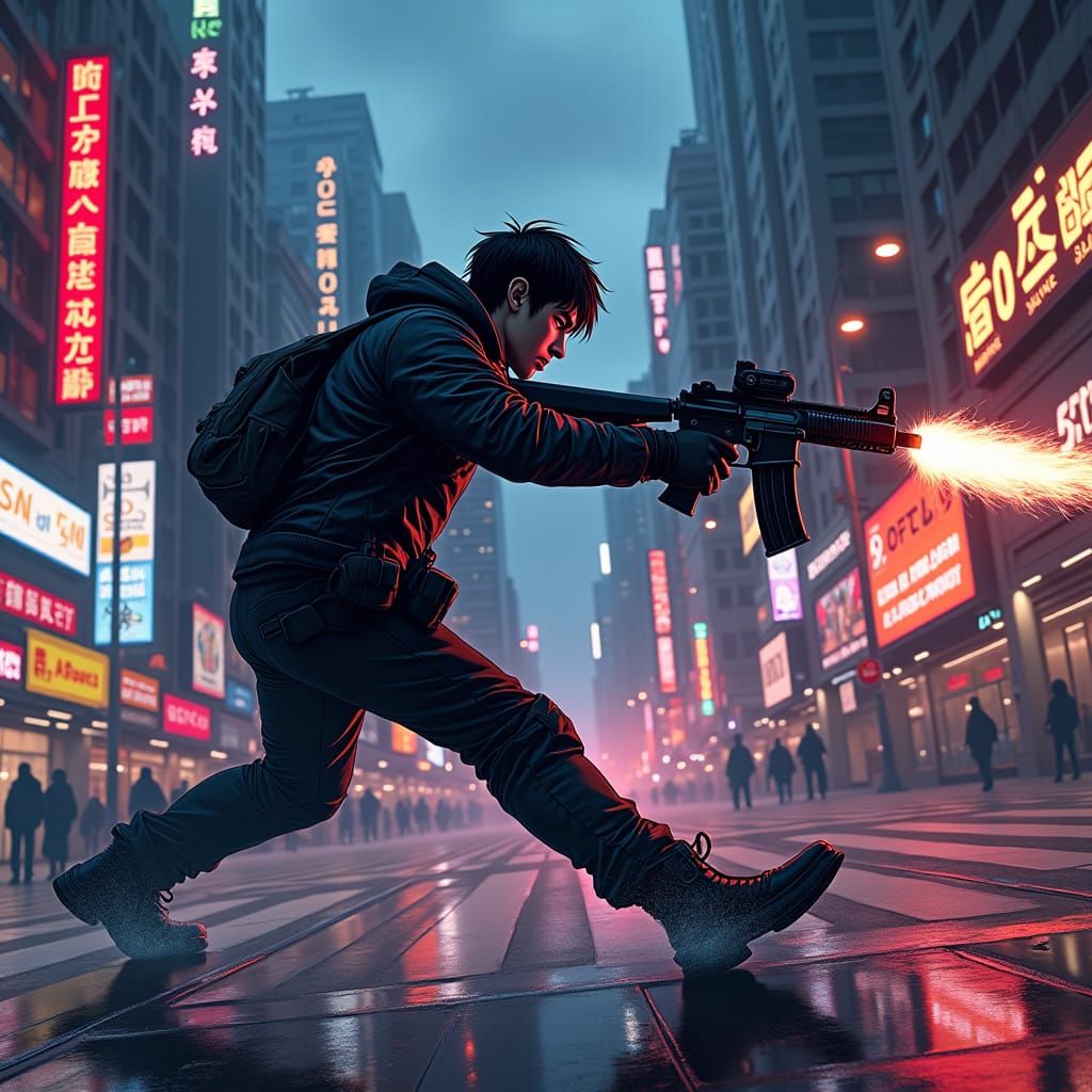 Anime City Battle: Gunman vs Killer in Neon Dusk