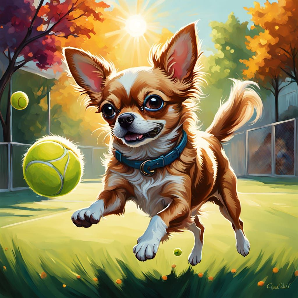 Vibrant Chihuahua in Joyful Mid-Air Leap