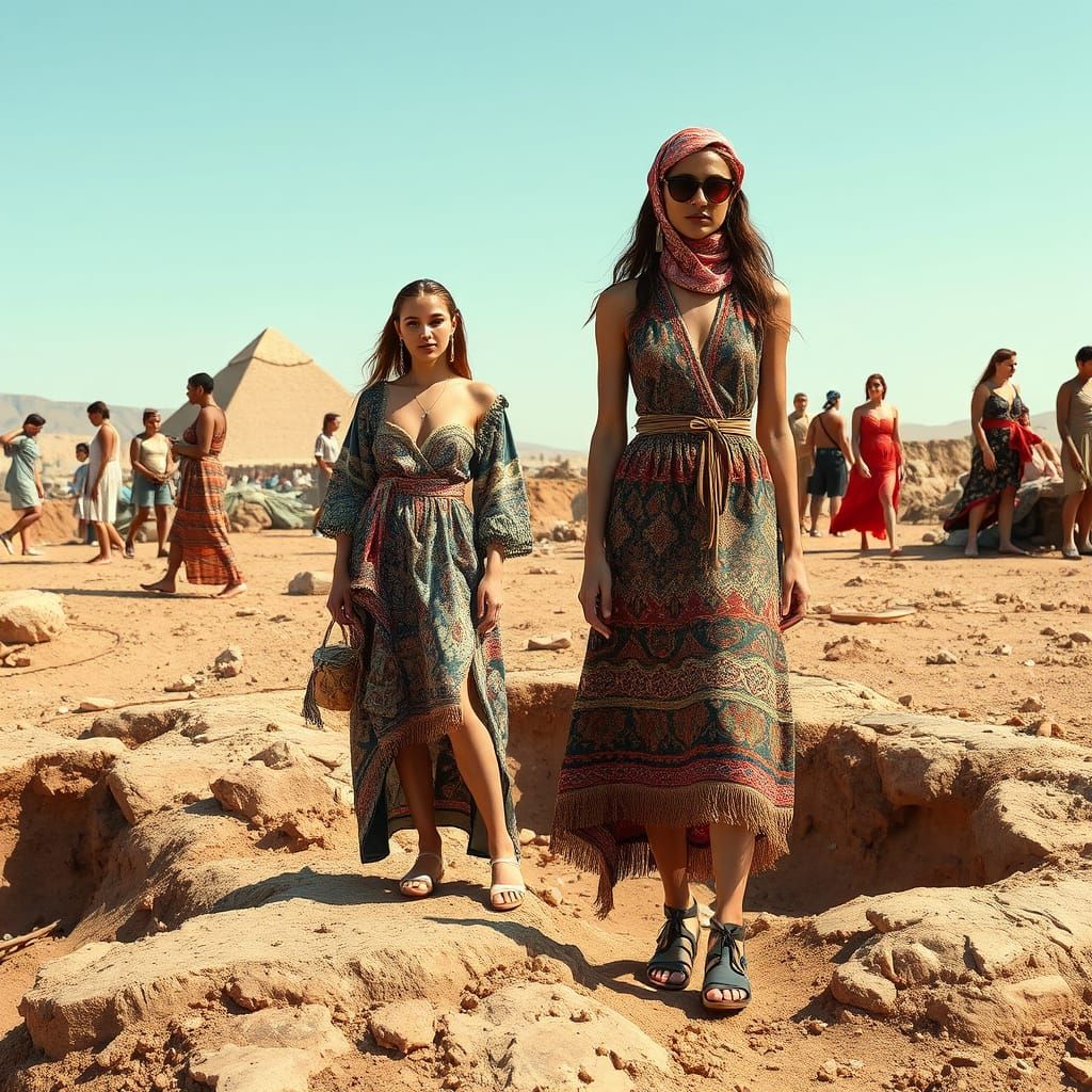 Fashion Models at Archeological Dig Site