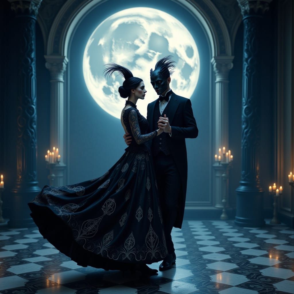 Ethereal Couple in Victorian-Inspired Attire, Dancing Under ...