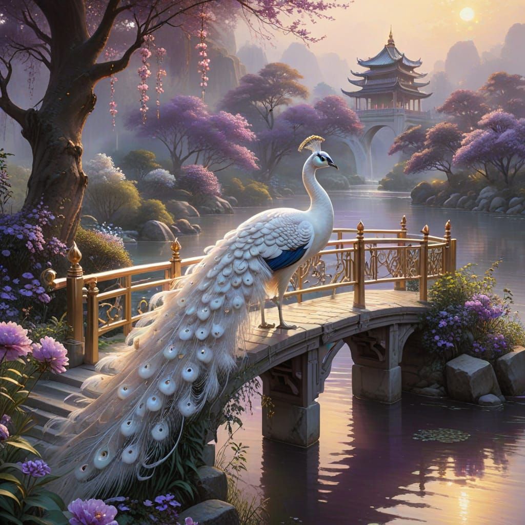 Ethereal Fantasy: Delicate Peacock Amidst Lush Paradise