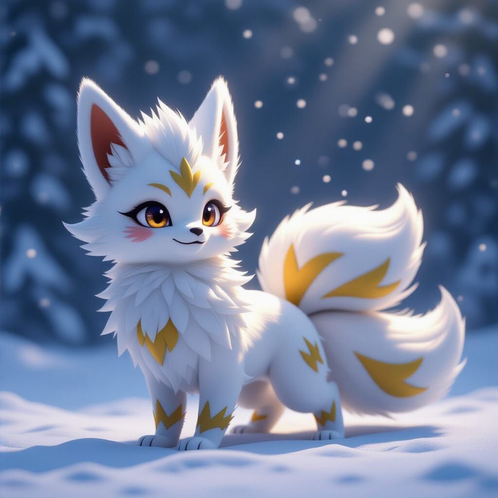 Alolan Vulpix in Snowy Landscape - Digital Matte Painting