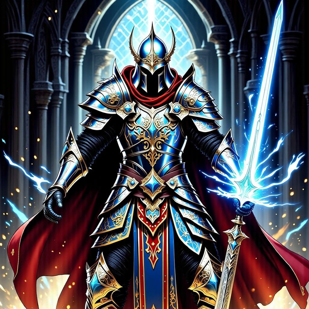 Knight Conjuring Magic: Comic Book Style