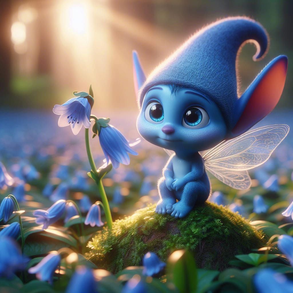 Adorable Goofy Pixie on Bluebell, Disney Pixar Style