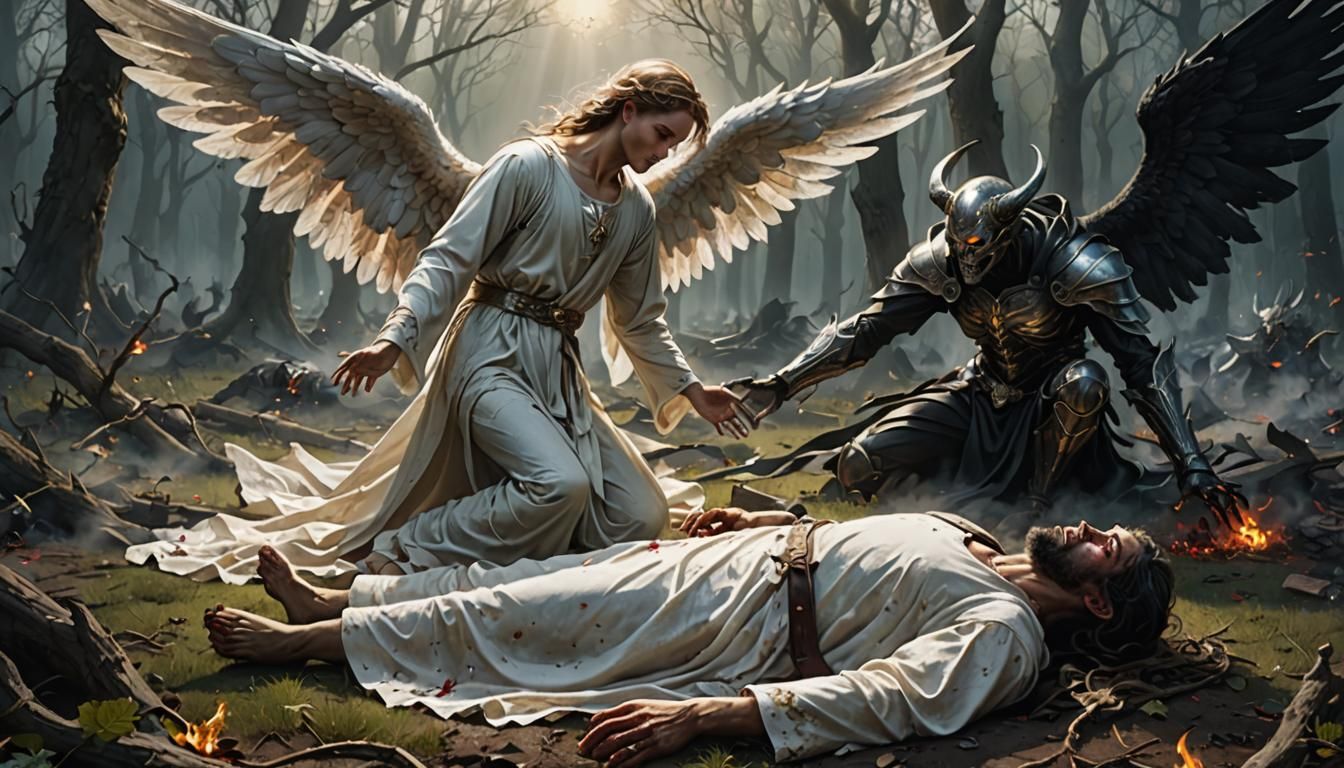 Angel and Demon Compete for a Soul