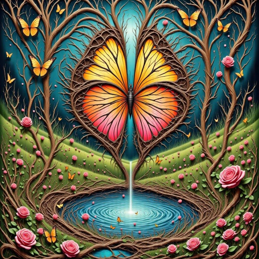 Heart of Butterfly Wings in Dreamlike Meadow
