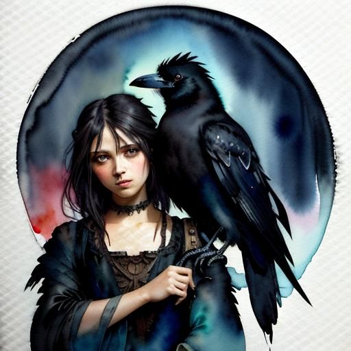 Moody Watercolor Raven on Punk Girl
