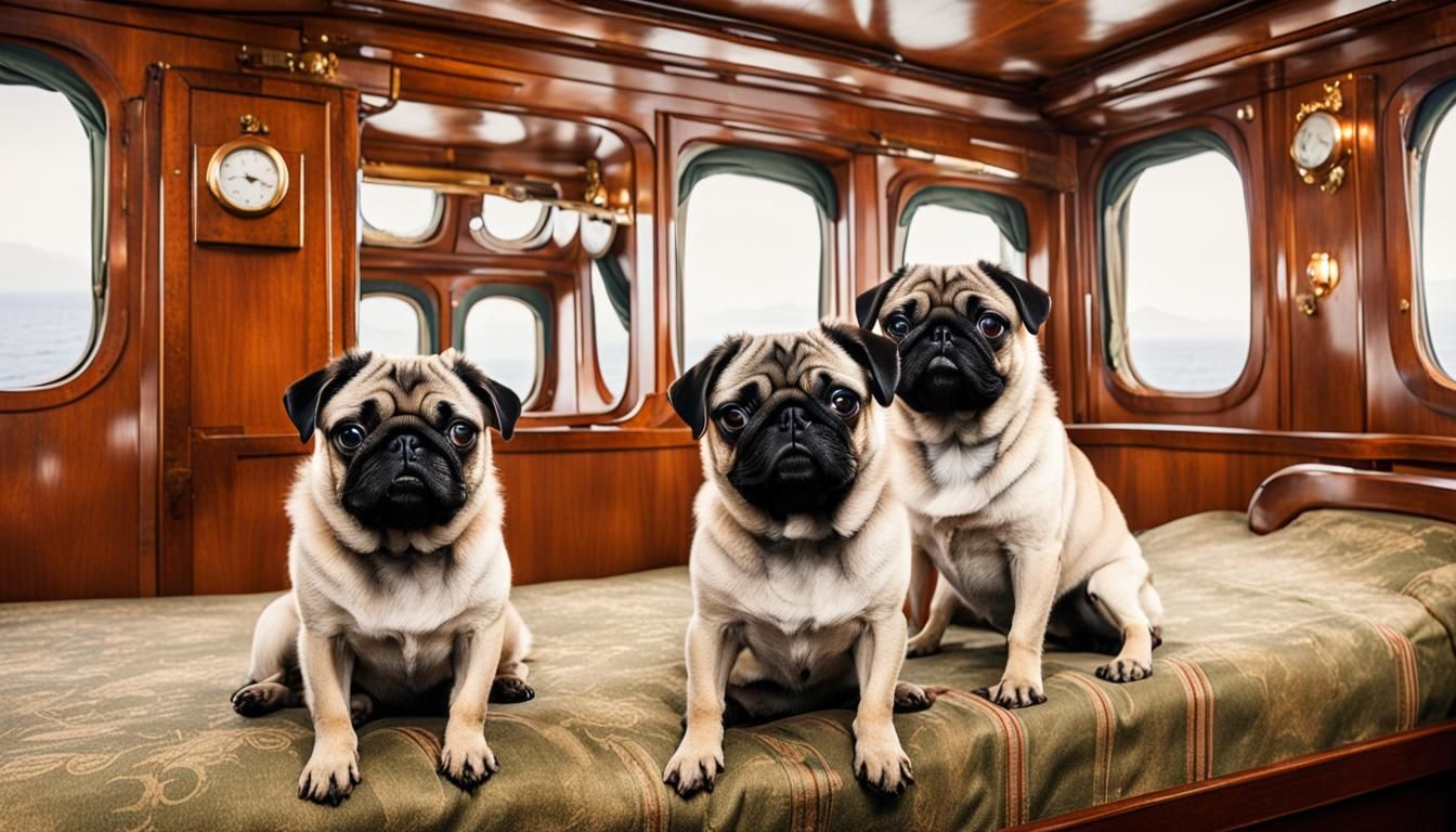 Pugs in a Victorian Ship Stateroom