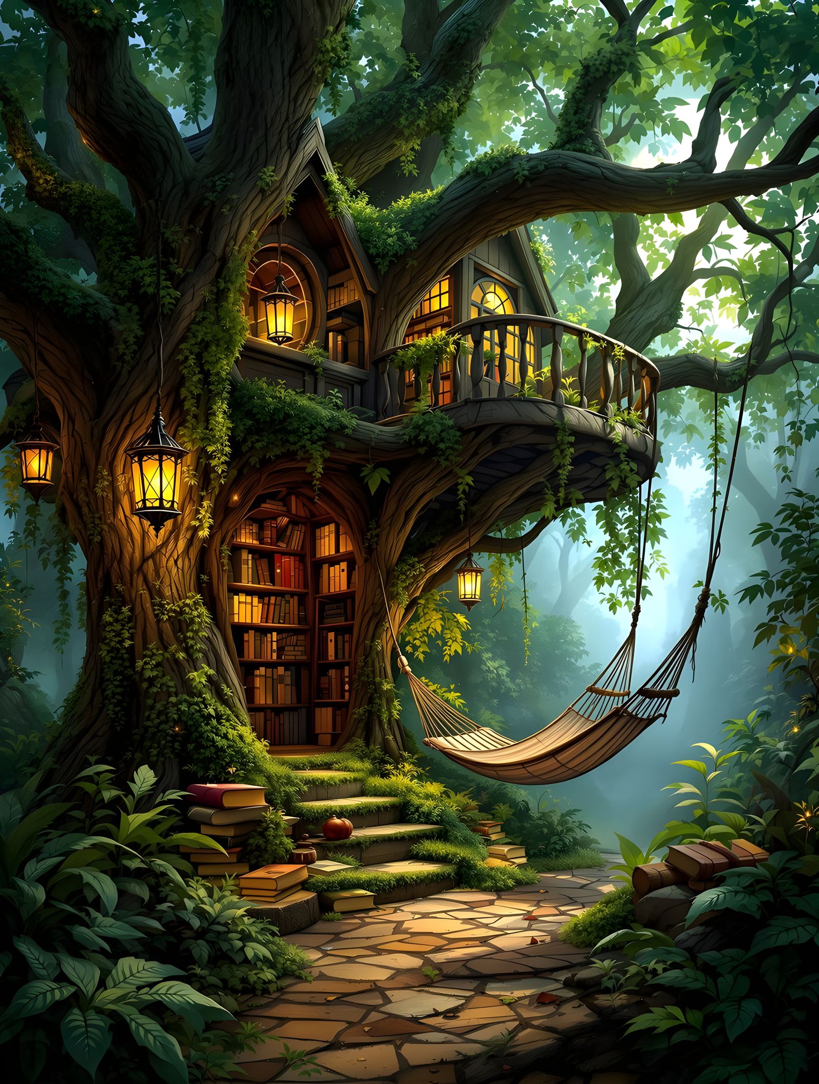 Enchanted Treehouse Reading Den in Fantasy Style