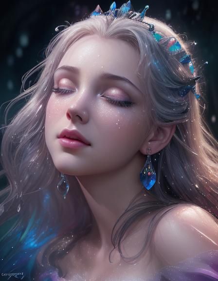 Sleeping Beauty with Shining Eyes in Splash Art Style