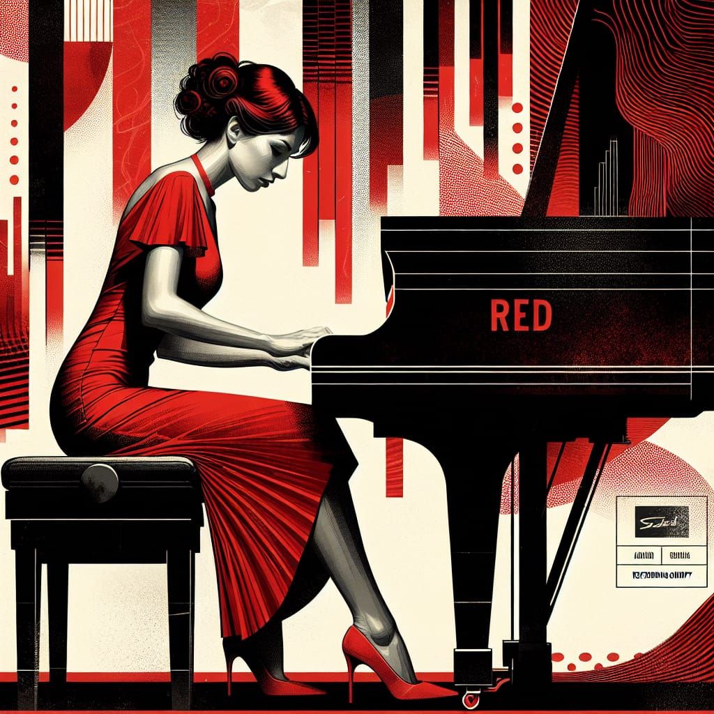 Jazz Album Cover: Pianist in Red Dress