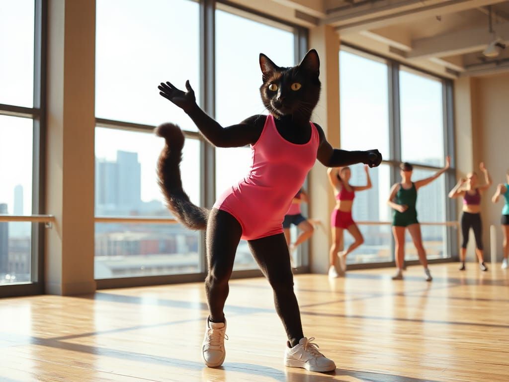 Photorealistic Cat Aerobics Instructor in Pink Leotard
