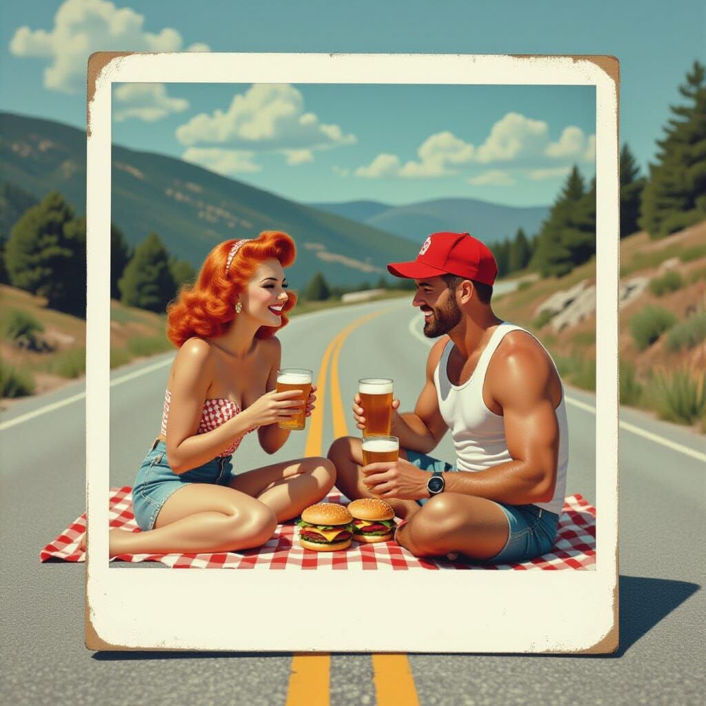 Vintage Polaroid of Pin-Up Picnic on Route 50
