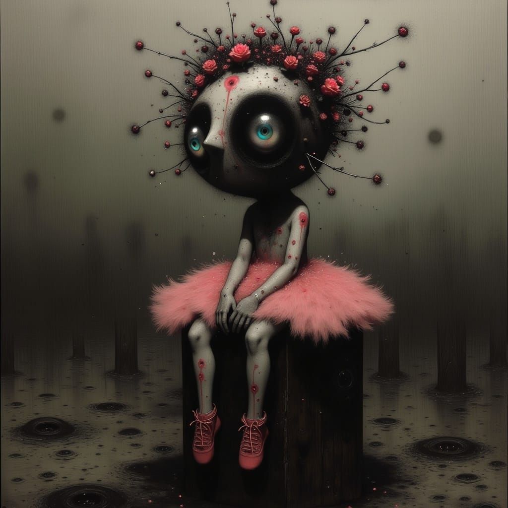 Melancholic Creature in Gloomy Swamp, Dark Fantasy Art