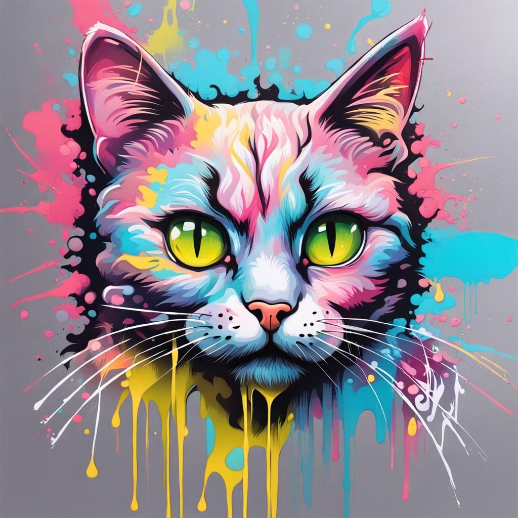 Pastel Graffiti Art: "CAT" in Street Art Style