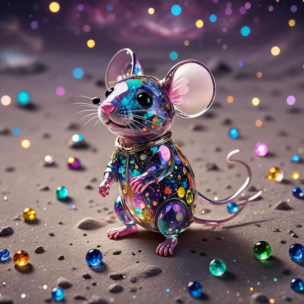 Glass Chibi Mouse on the Moon in Digital Art