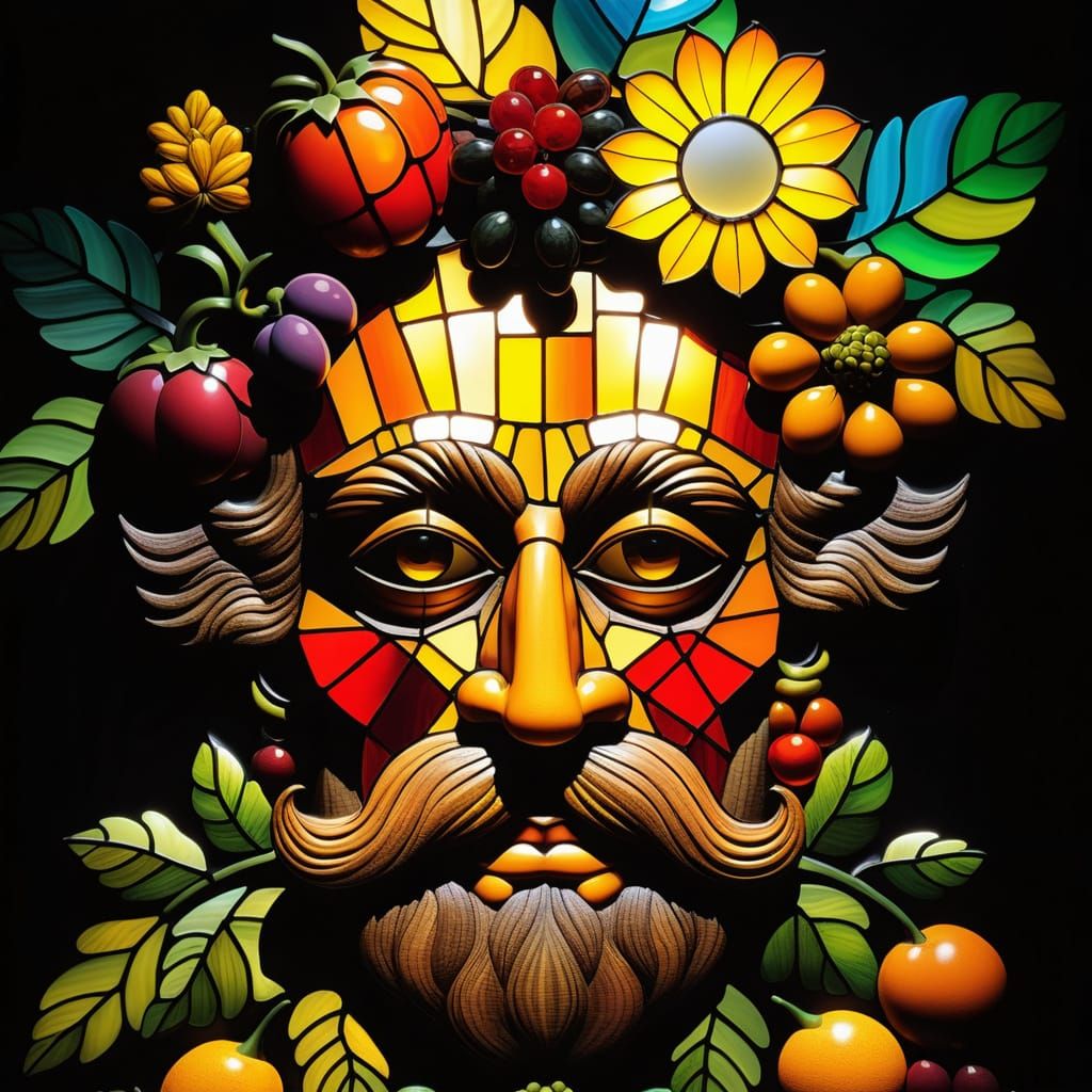 Fruitful Portrait in Vibrant Stained Glass