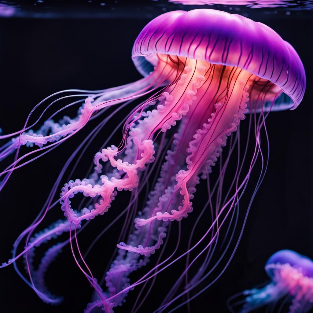 Illuminated Jellyfish in Aquarium with Color Splash