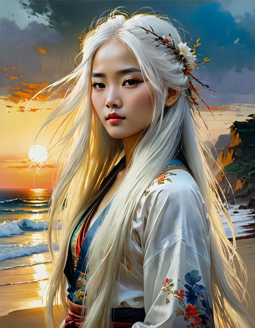 Asian Woman Portrait at Sunset in Fine Art Style