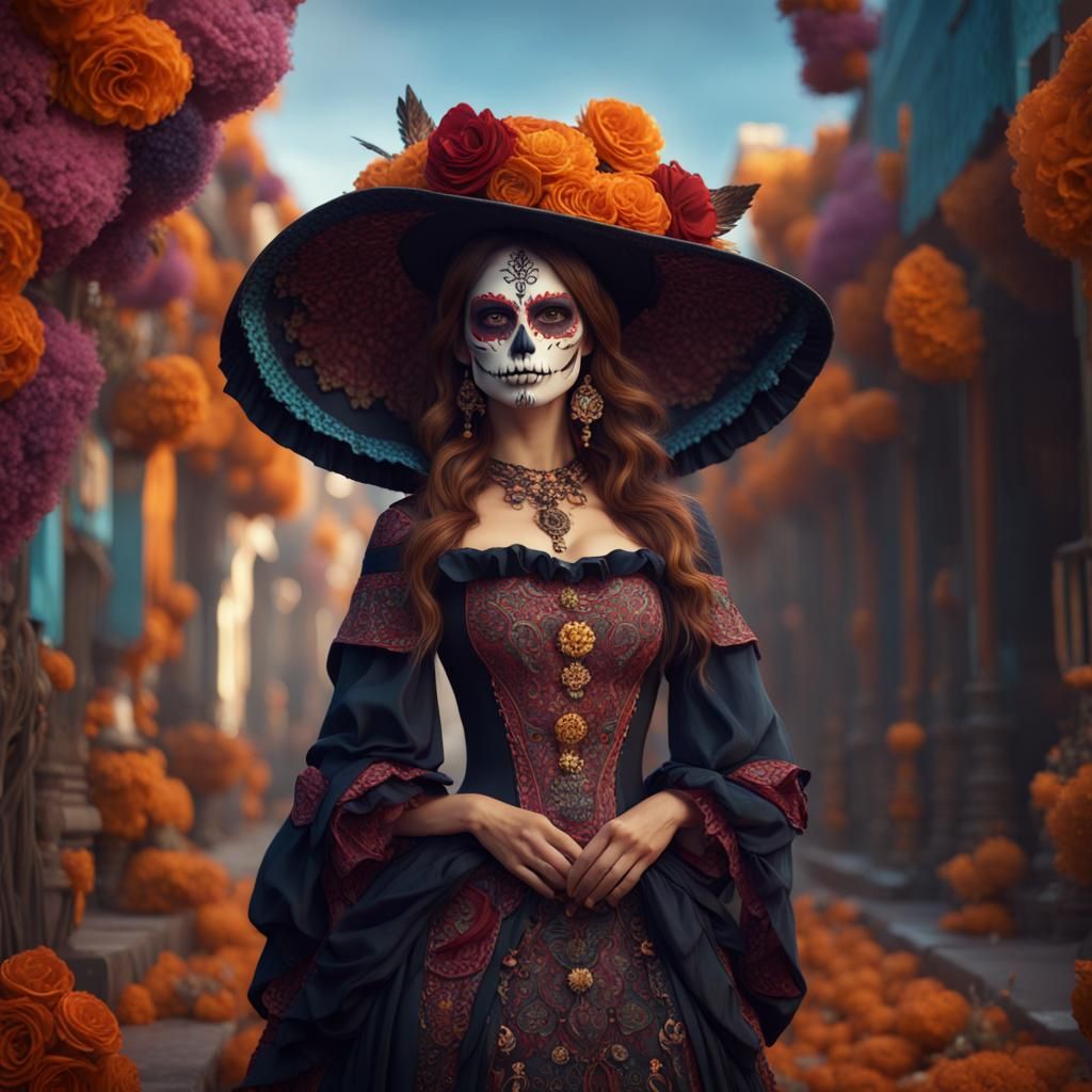 Día de los Muertos Girl: Detailed Matte Painting
