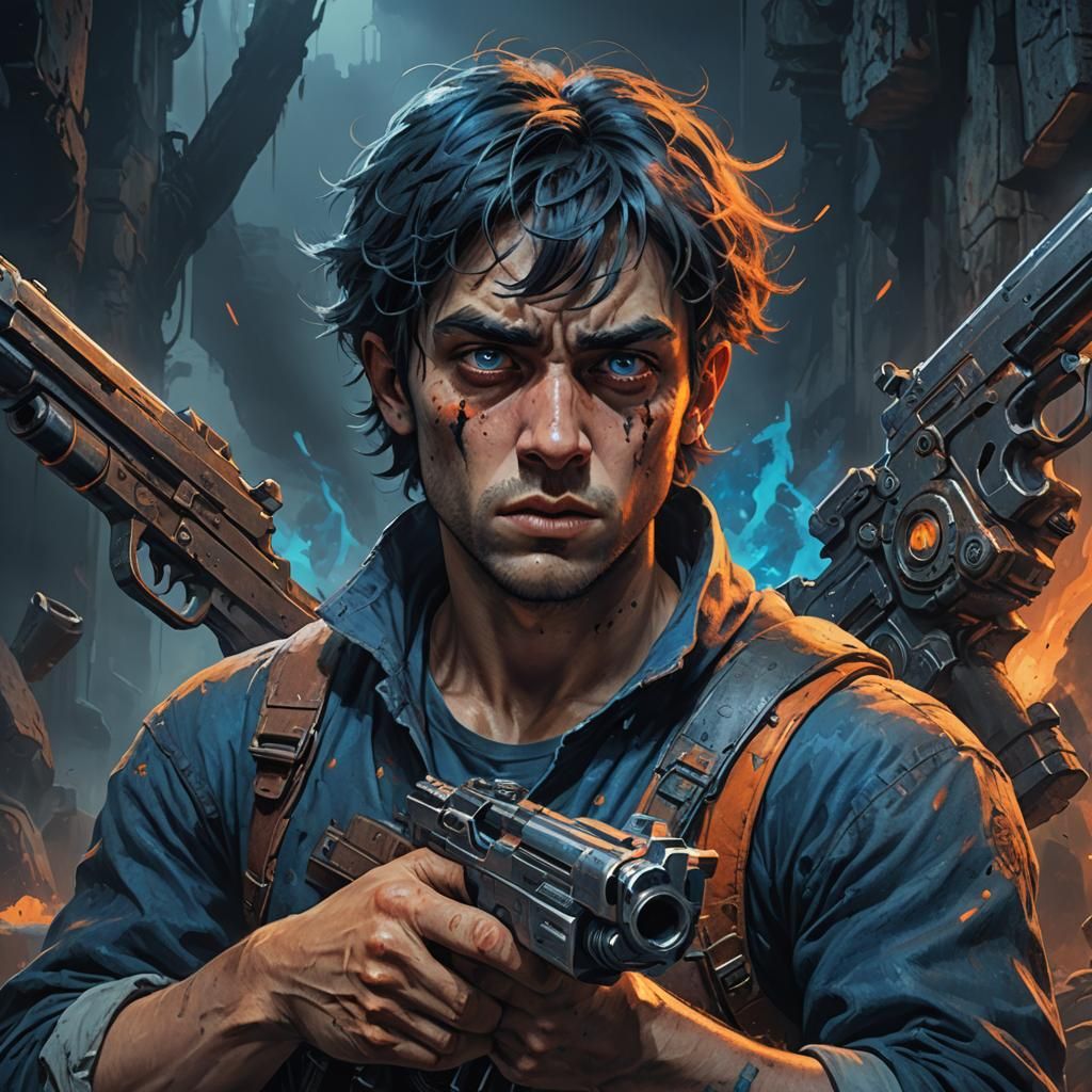 Dark Fantasy Portrait of Man Holding a Gun