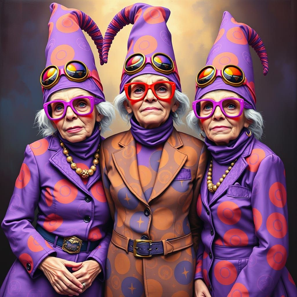 Ethereal Fashionistas in Vibrant Purple and Orange