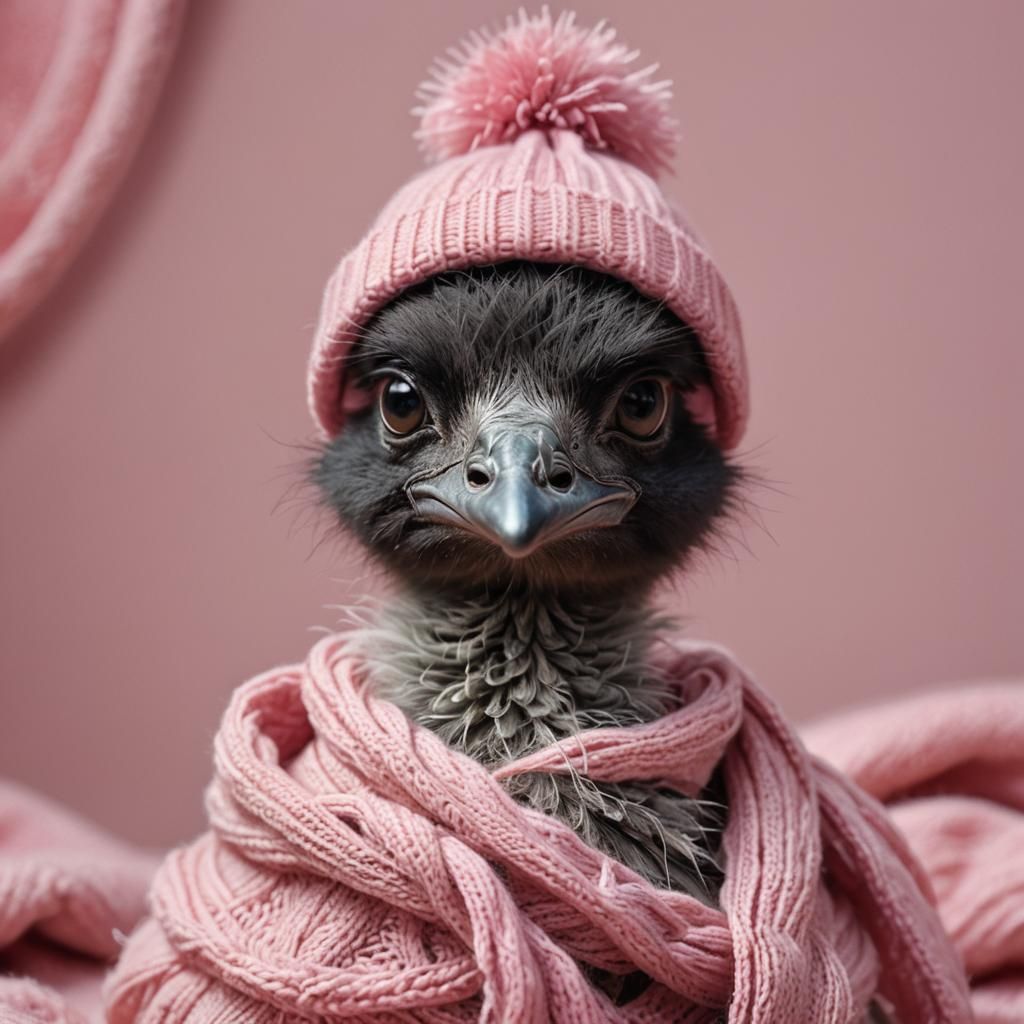 Adorable Pink Emu Chick Portrait in 8k