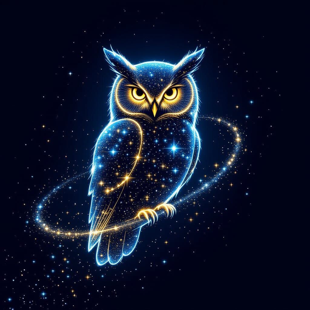 Glowing Star Owl in Dark Void