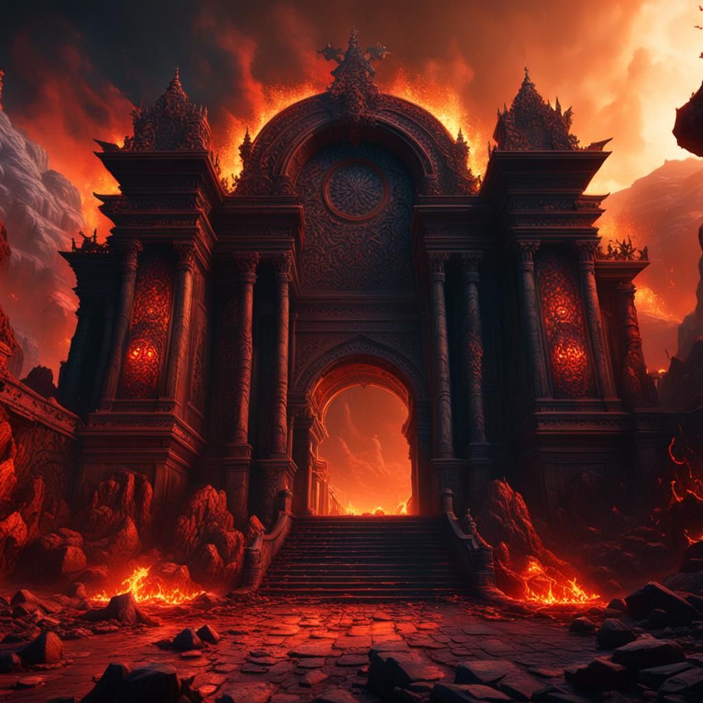 Dramatic Entrance to Hell in Digital Art