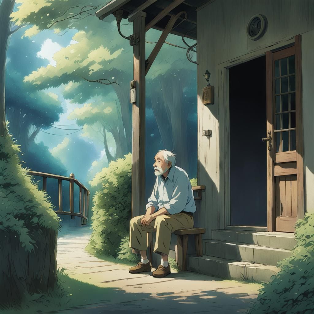 Lonely Man and Imaginary Friend in Anime Style