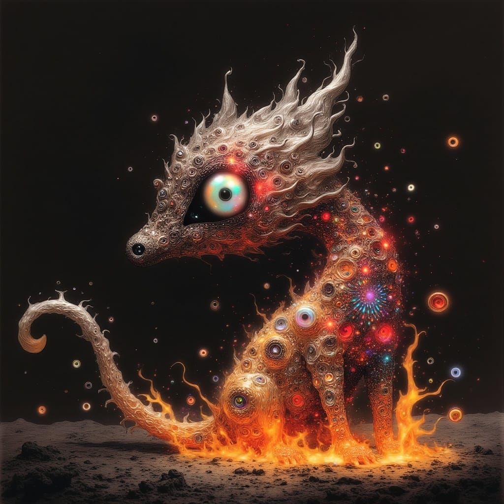 Regal, 3D Feline Form Radiates Intense Heat in a Kaleidoscop...