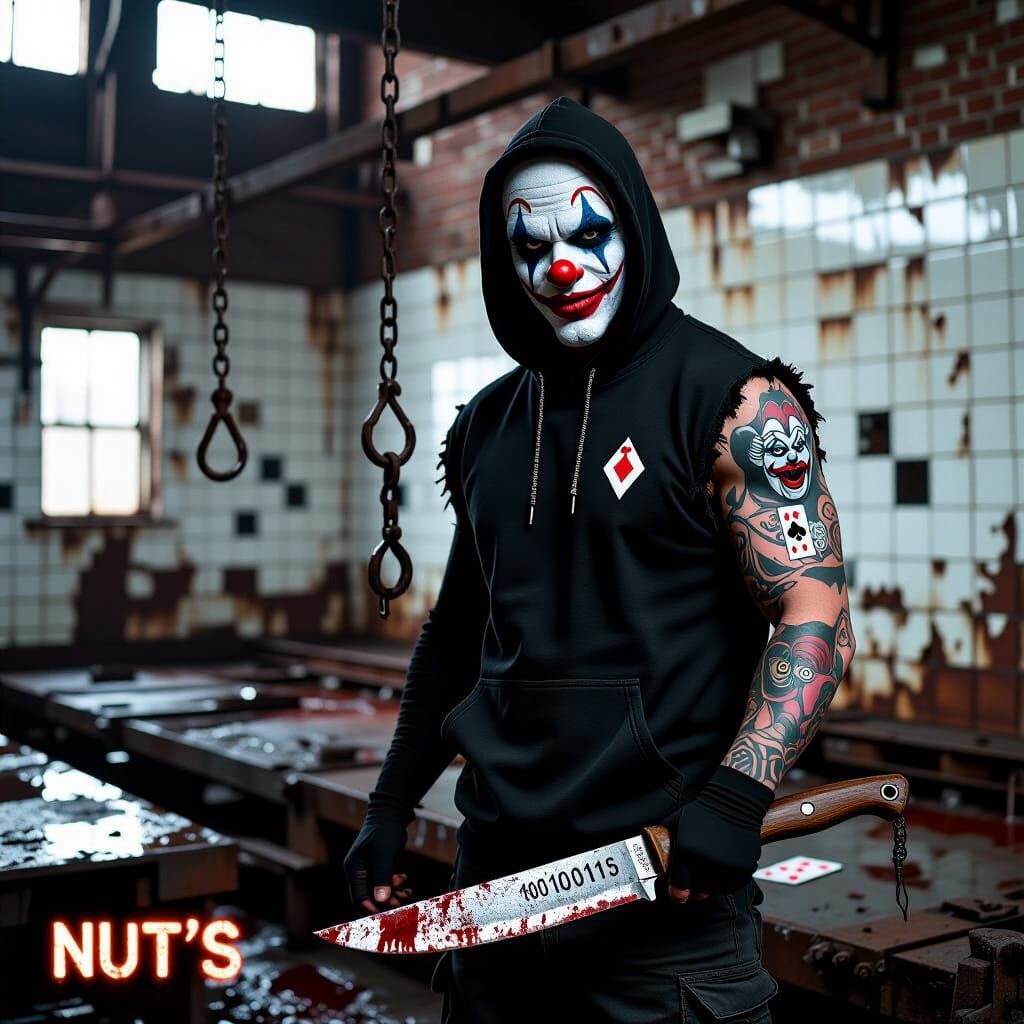 Abandoned Slaughterhouse with Clown Figure