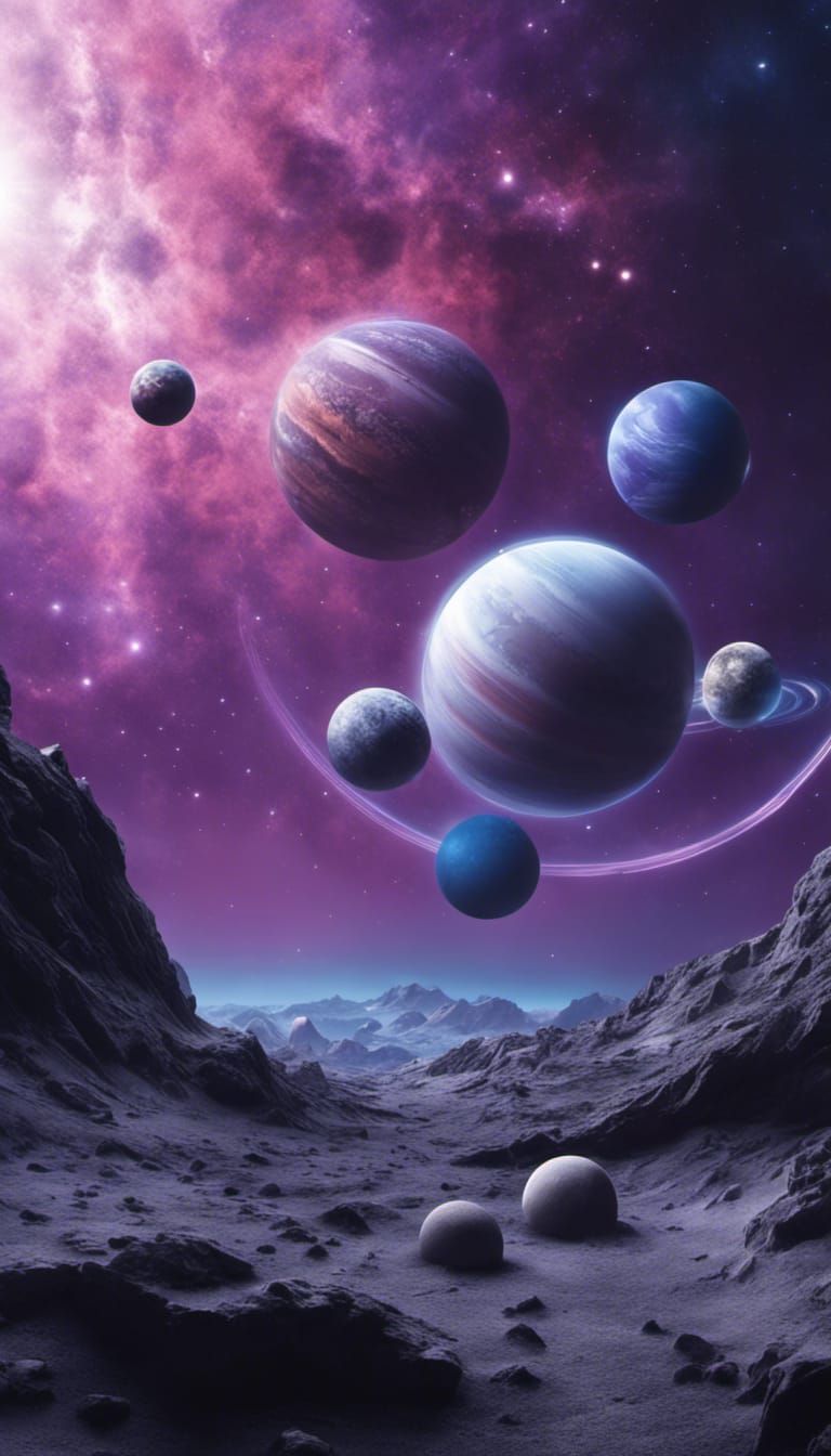 Planetary Vista Diorama in Shades of Blue