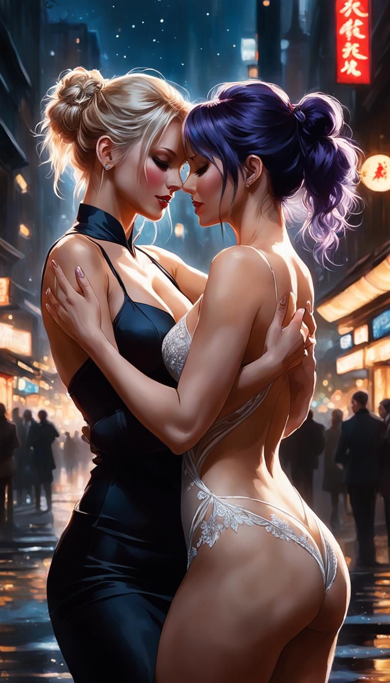 Two Women Flirting as Detailed Concept Art