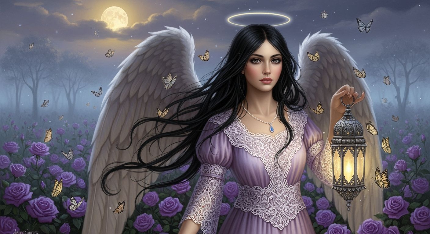 Dreamlike Angel in Moonlight, Old Master Style