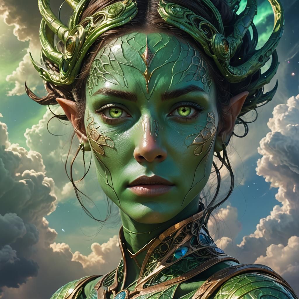 Sci-Fi Portrait: Green-Skinned Venusian Woman