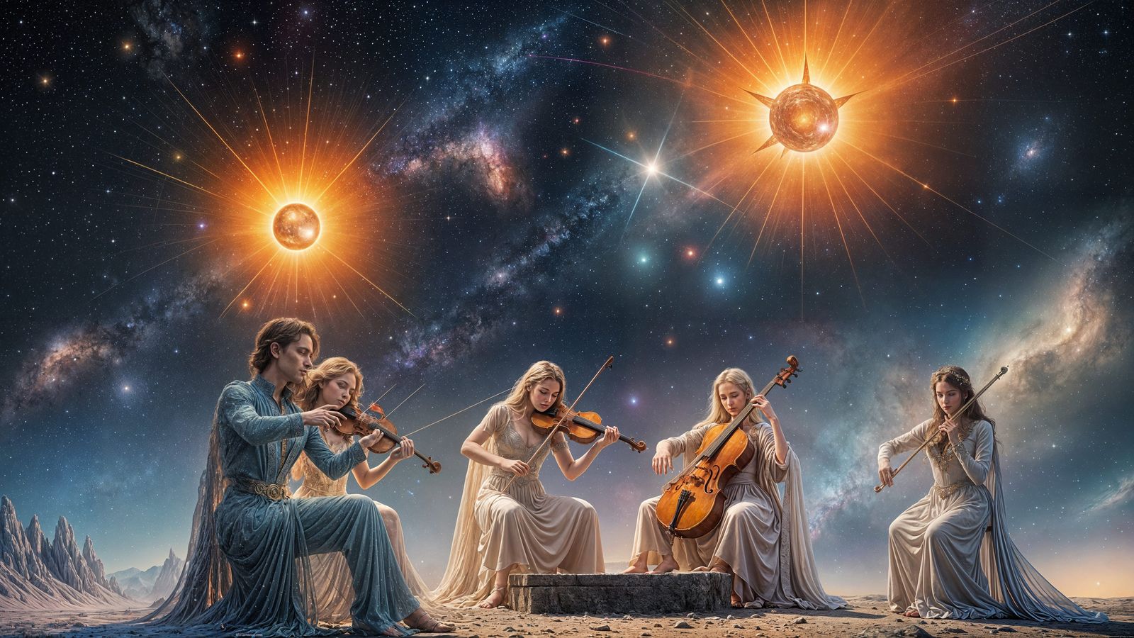 Celestial Orchestra Among the Stars in Hyperrealistic Style
