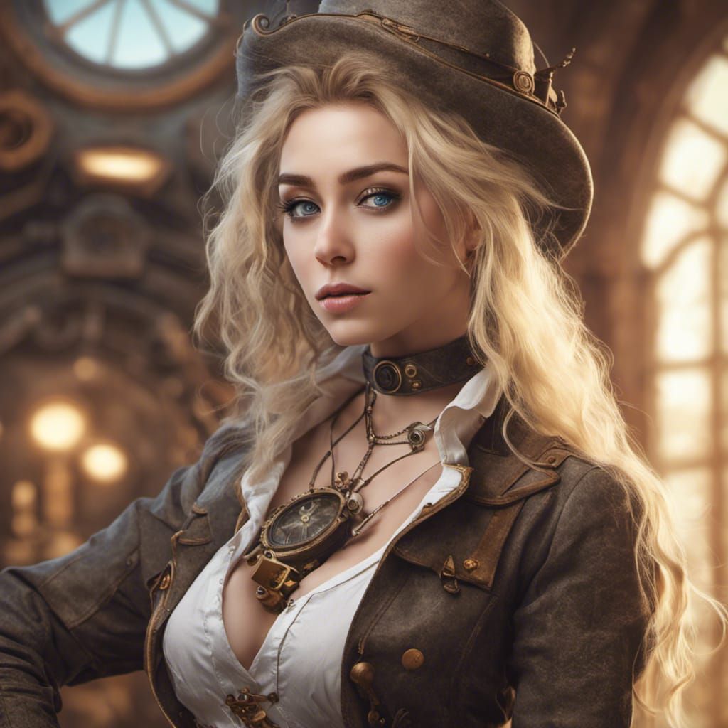 Steampunk Artificer Girl: Hyper-Realistic Digital Illustrati...