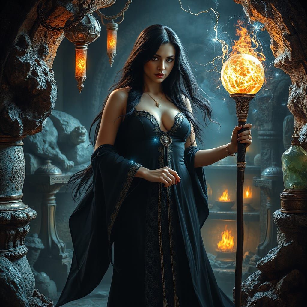Sorceress in Chamber of Ancient Artifacts
