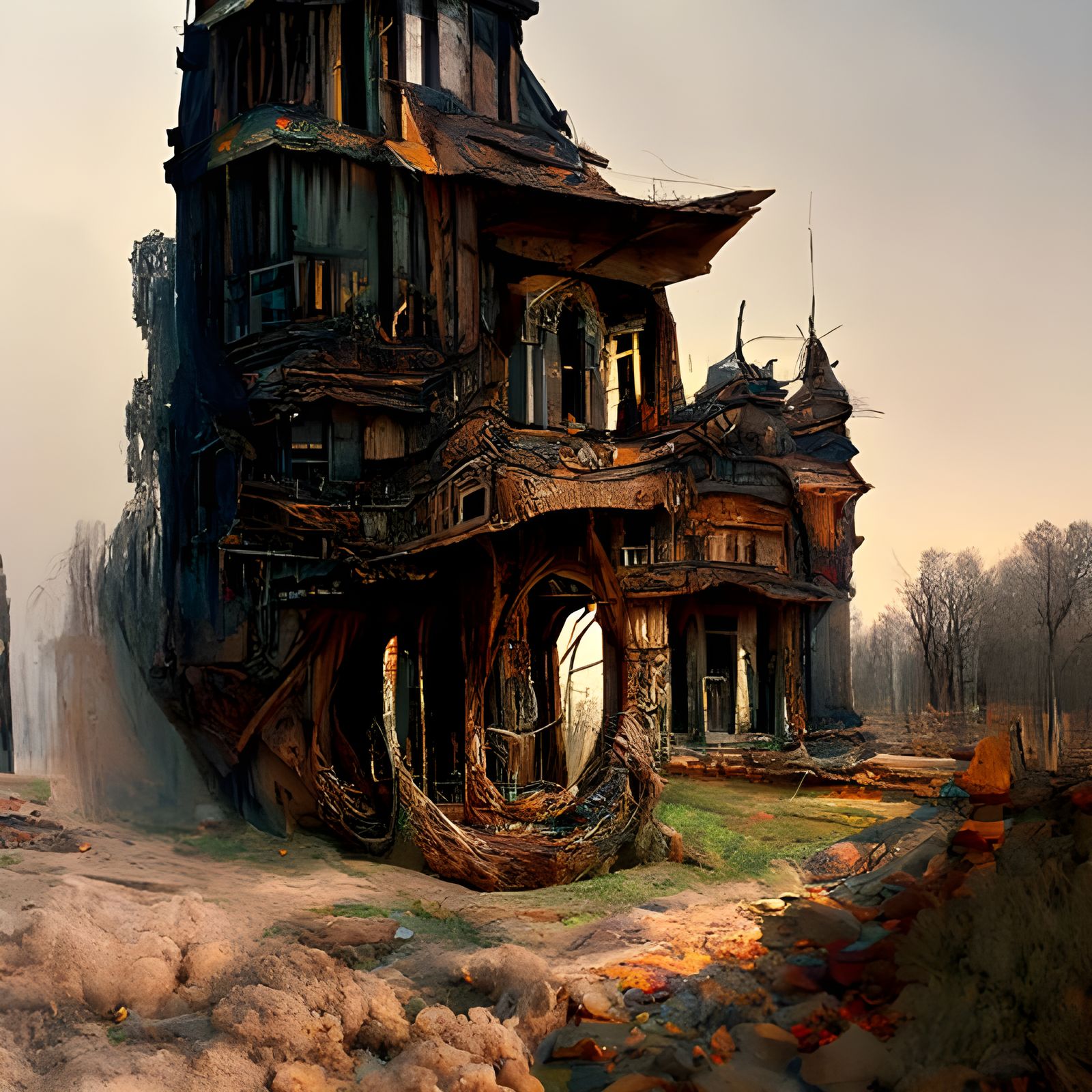 Decayed Mansion: Hyperrealistic Digital Painting